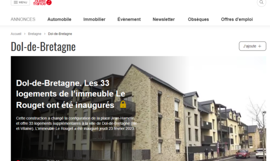 Ouest France : Dol-de-Bretagne. Les 33 logements de l’immeuble Le Rouget ont été inaugurés